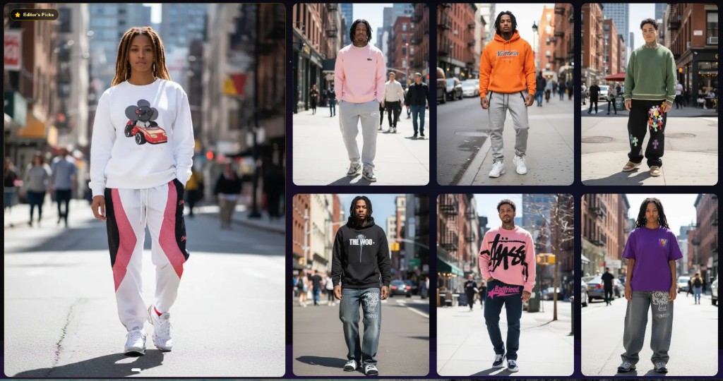 Lookbook grid with Editor's Picks and street-outfit thumbnails in the hub.
